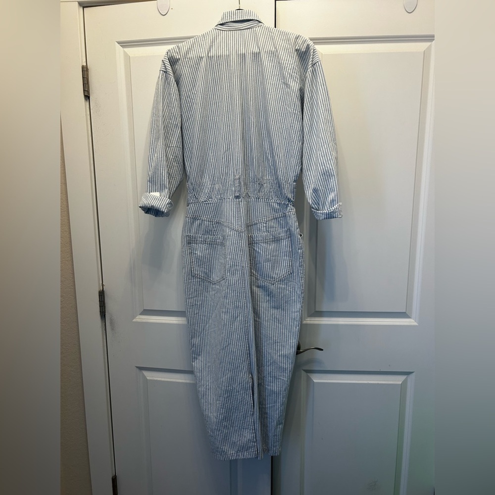 Karen Alexander vintage blue and white striped midi shirtwaist dress size 8 - Picture 7 of 12